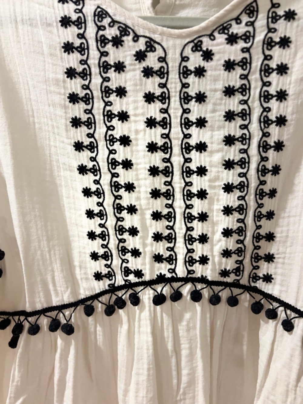 Zara Trafaluc Boho Embroidered Blouse | Pom Trim Peplum Top | Size L - Picture 7 of 7